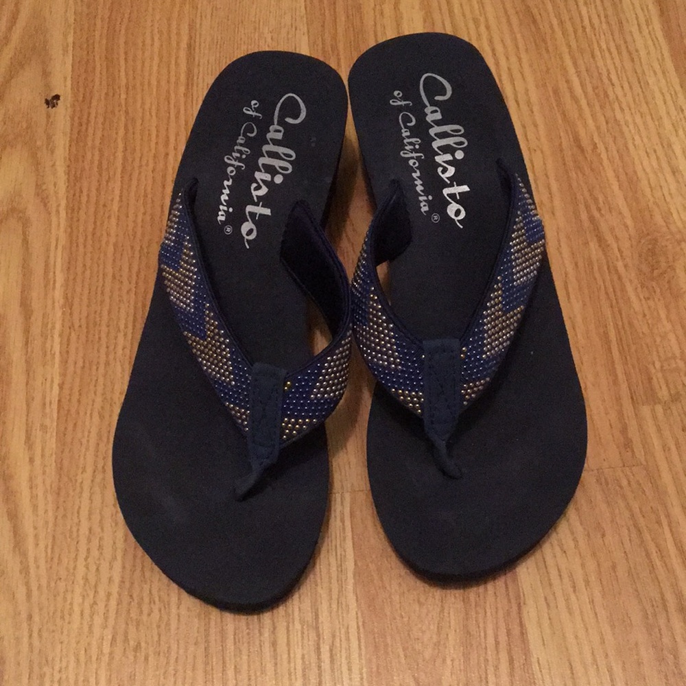 Callisto of California Studded Wedge Flip Flops